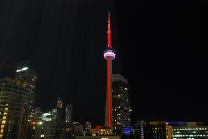 The CN Tower in red