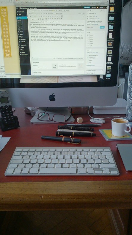 Perfect morning: blog post written, pens ready, shot of espresso... now to write!