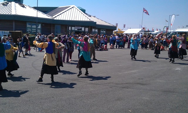 Cogs and Wheels Morris ladies men at the ready - Royal Cornwall Show.